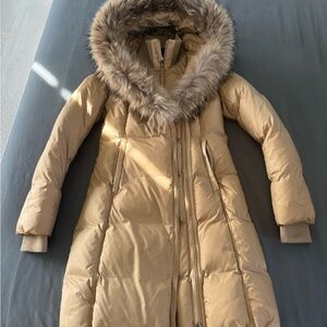 Mackage Beige Fur-Trimmed Puffer Jacket
